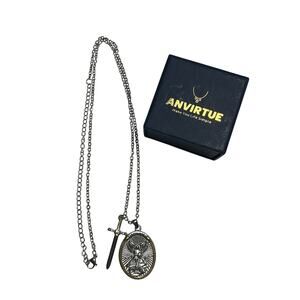 Archangel Michael Silver Pendant Necklace with Sword Viking-Inspired 14” NIP